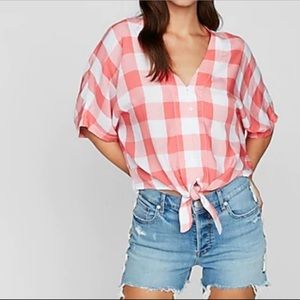Express Gingham tie top sz L